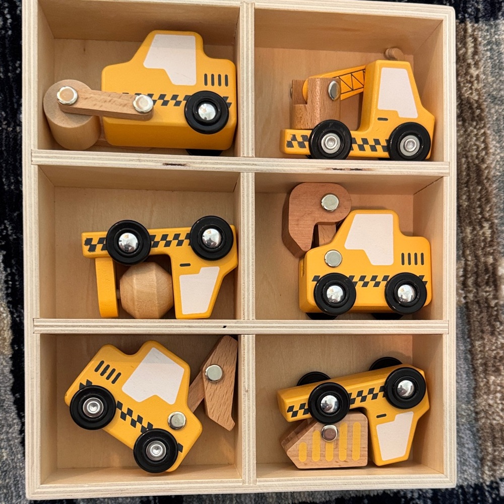 Yellow Wooden Construction Vehicle Toy Set